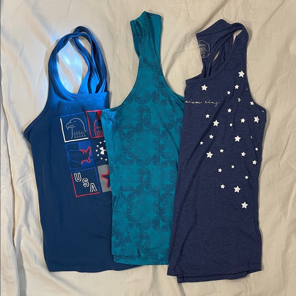 Asics and Under Armour Blue and Teal Tank Tops